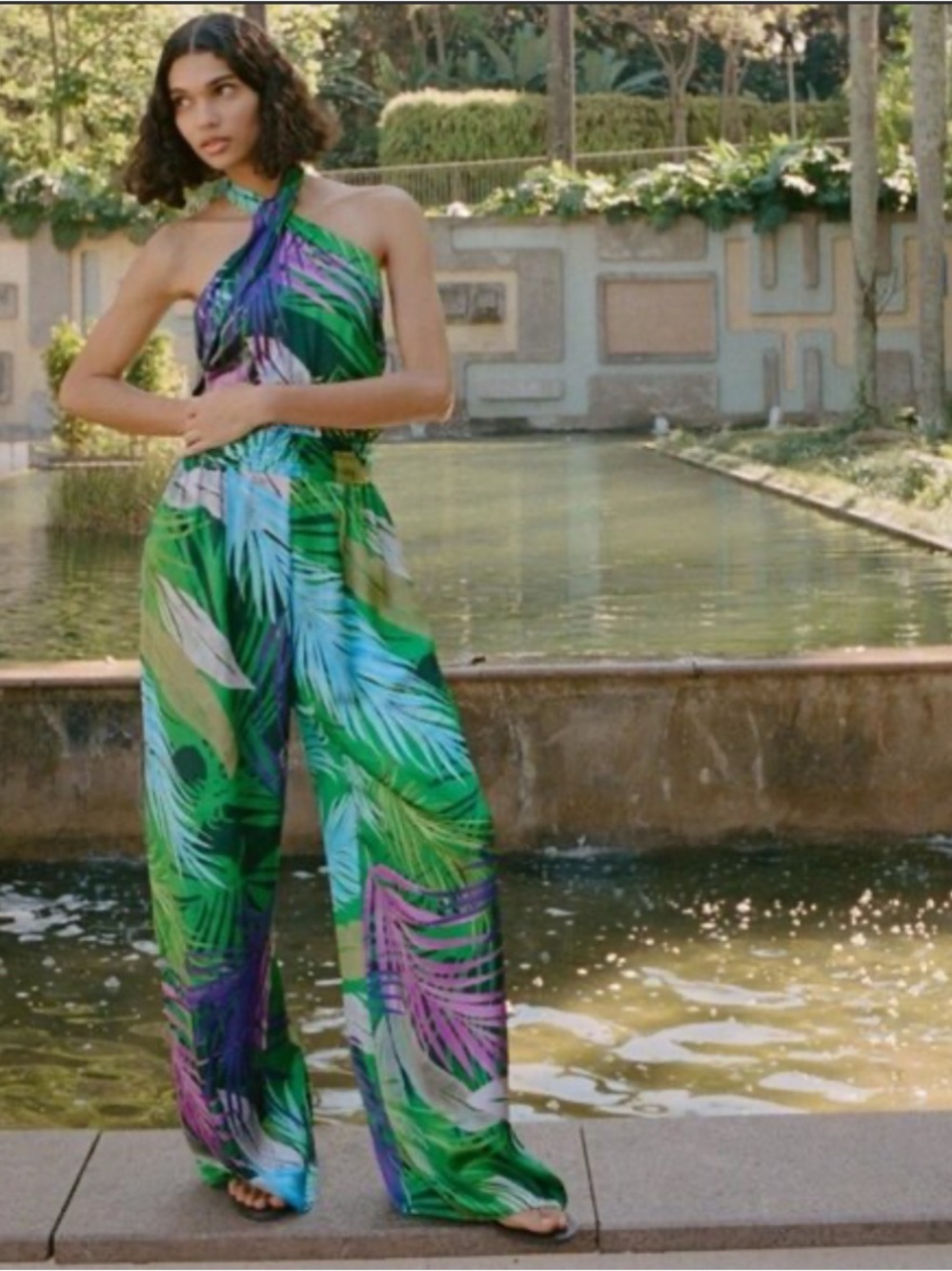 Zara Green & Purple Tropical Halter Jumpsuit